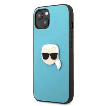 Karl Lagerfeld KLHCP13SPKMB iPhone 13 mini 5,4" niebieski/blue hardcase Leather Ikonik Karl`s Head Metal